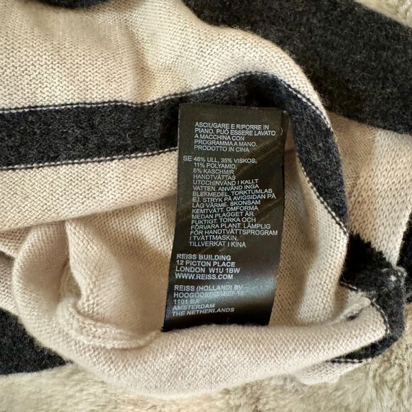 REISS “Alex” Wool Cashmere Striped Hoodie Sweater Beige & Charcoal Size Smal - Picture 9 of 16